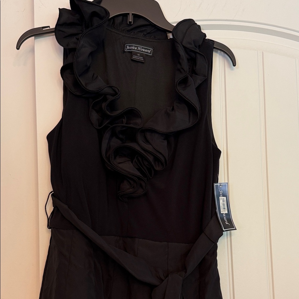 Jessica Howard Black Dress with Ruffled Neckline sz10